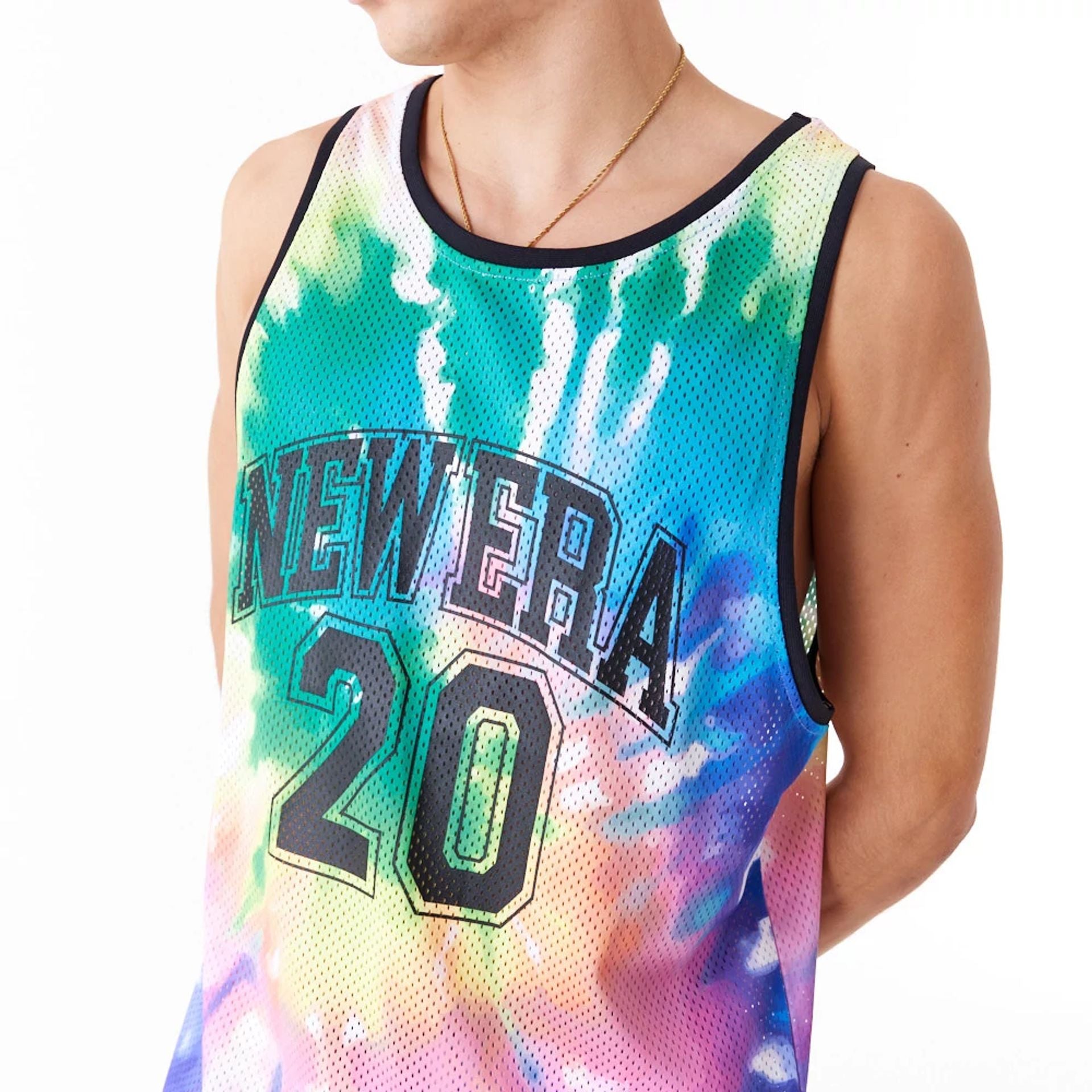 The Male model is wearing New Era Tie Dye Multi-Coloured Tank Top 5