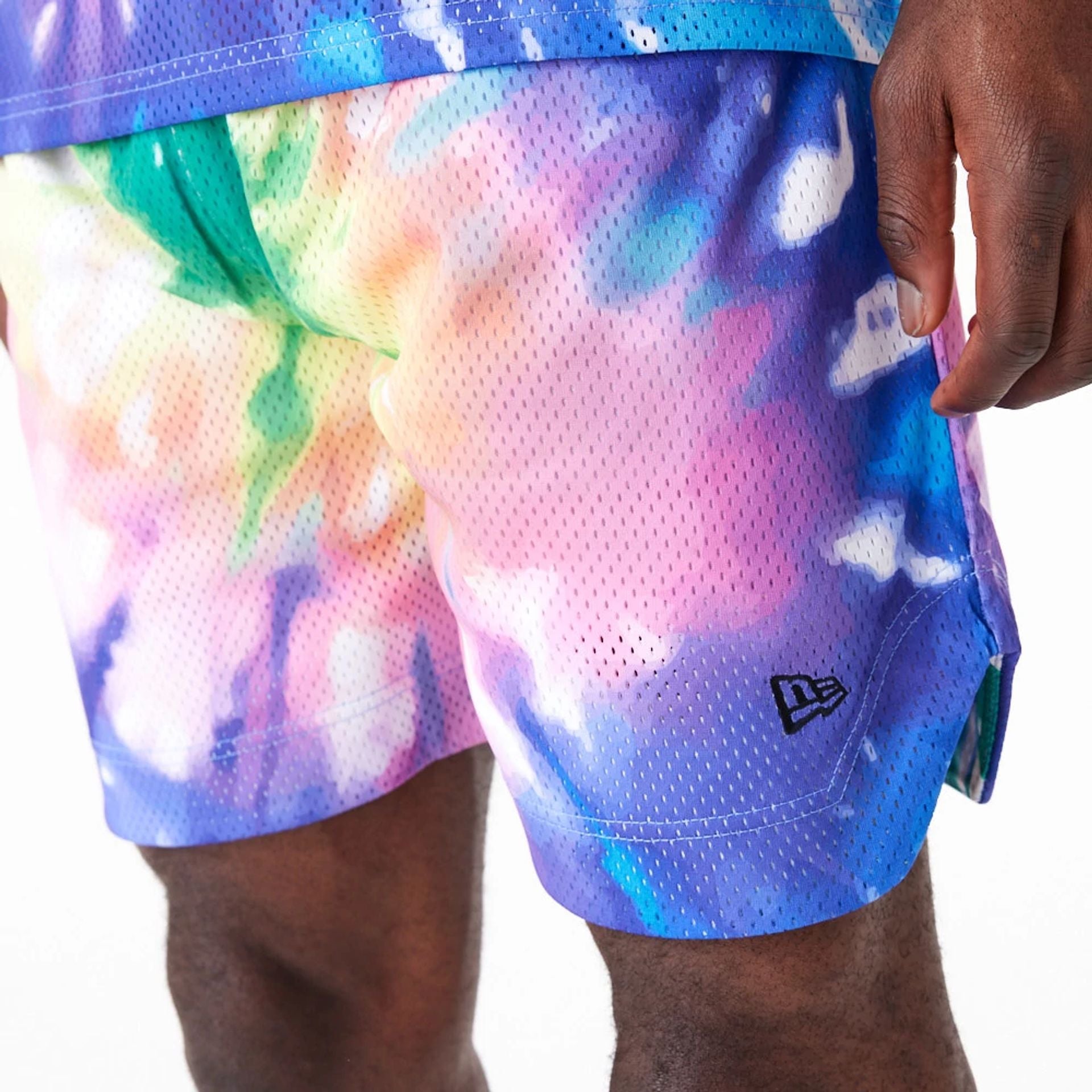 The Male model is wearing New Era Tie Dye Multi-Coloured Shorts 3