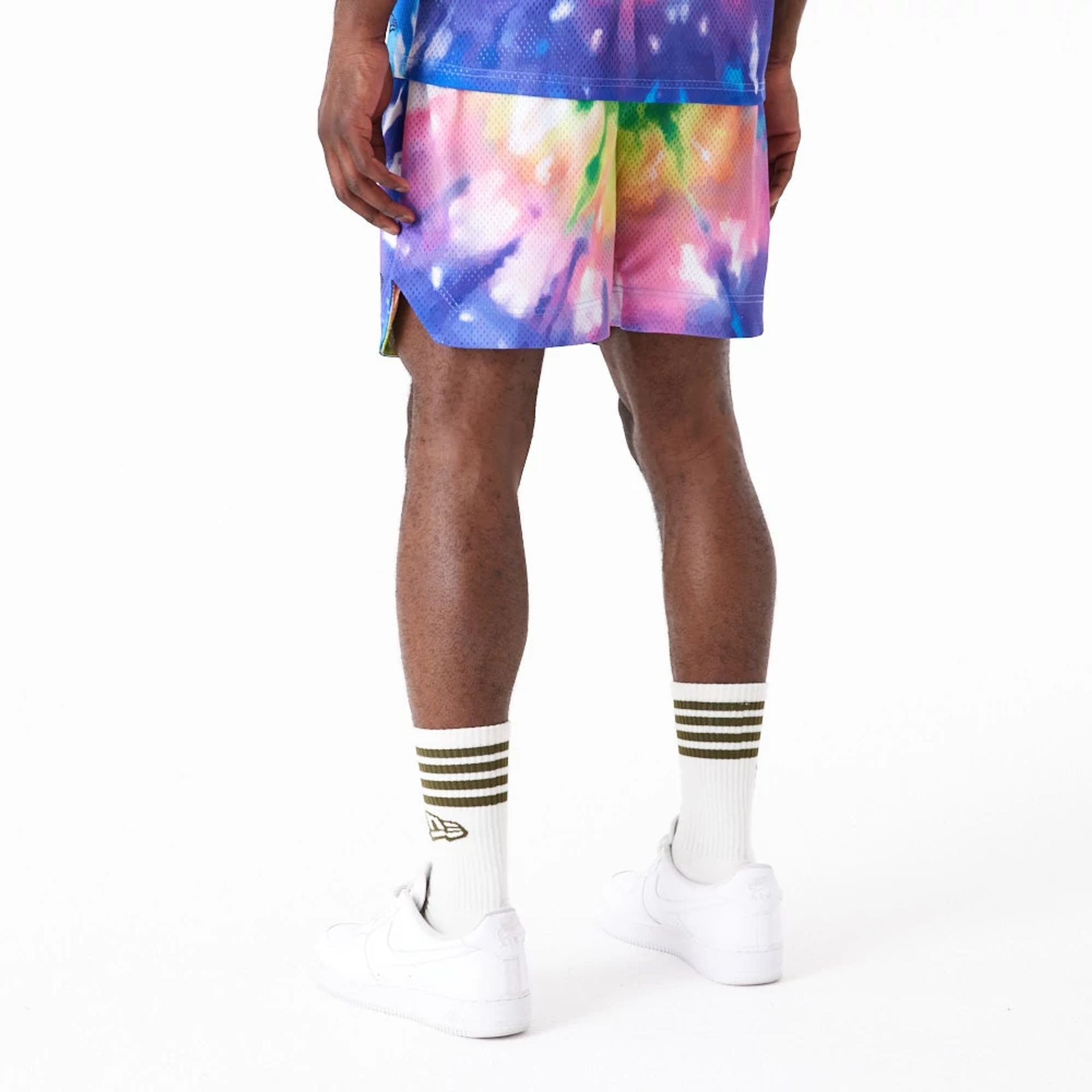 The Male model is wearing New Era Tie Dye Multi-Coloured Shorts 9