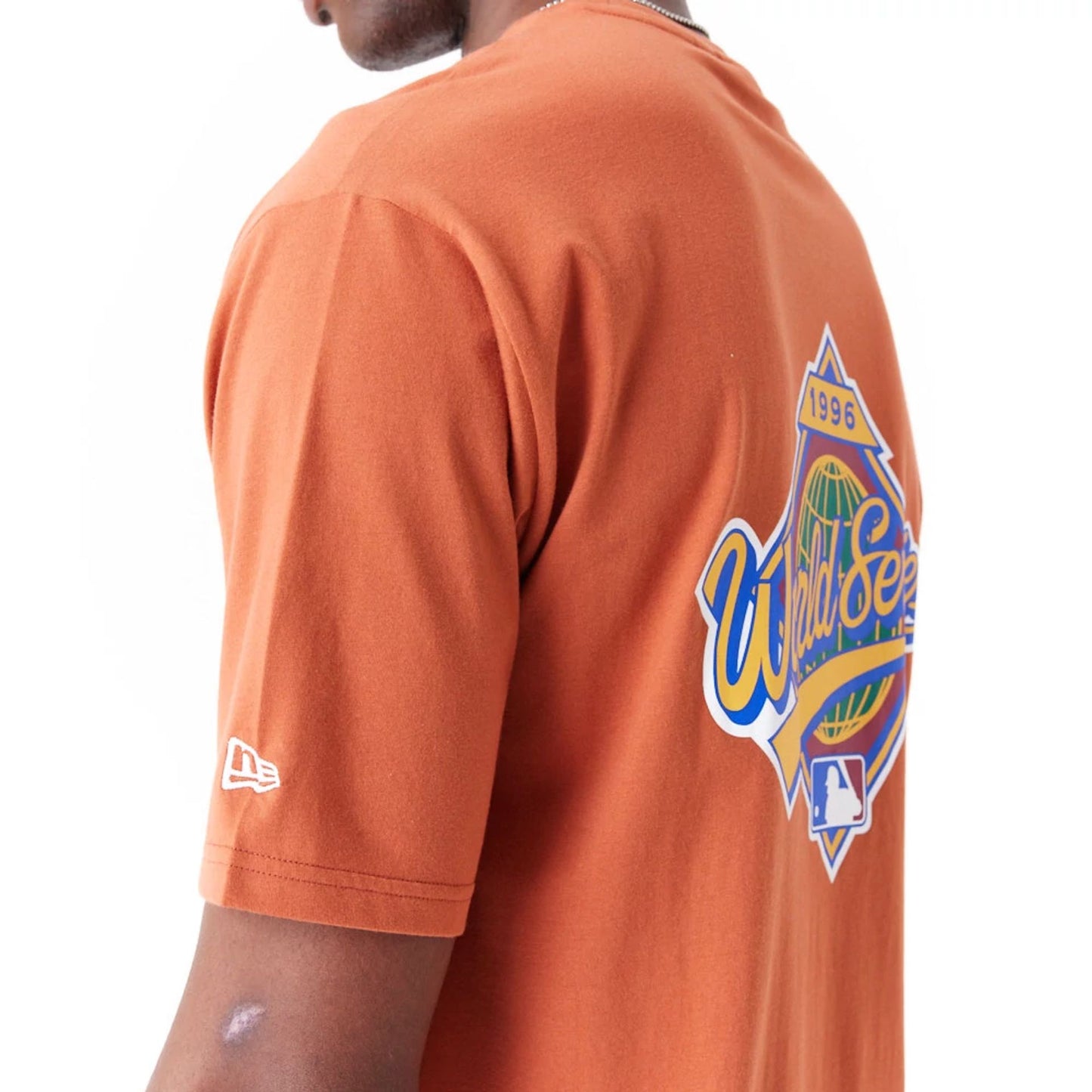 The Male model is wearing New York Yankees MLB World Series Brown Oversized T-Shirt 4