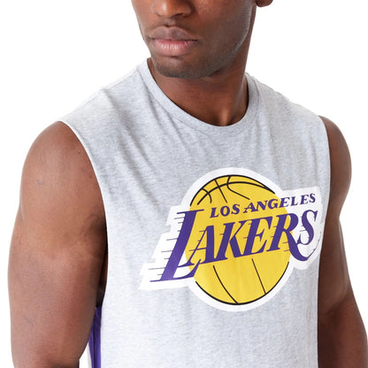 The Male model is wearing LA Lakers Colour Block Grey Vest 2