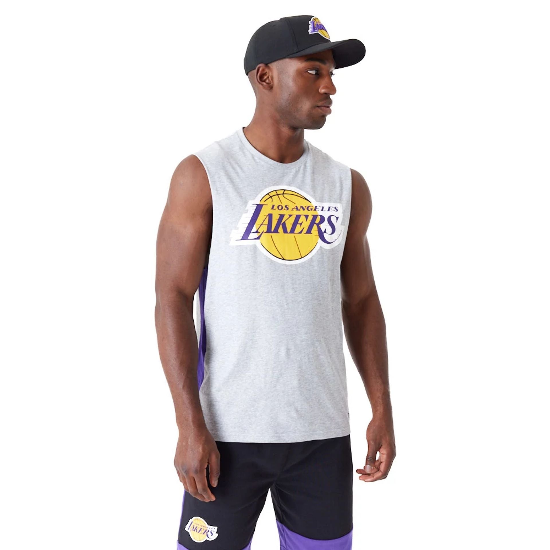 The Male model is wearing LA Lakers Colour Block Grey Vest 1