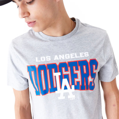 The Male model is wearing LA Dodgers MLB Arch Wordmark Graphic Grey T-Shirt 2