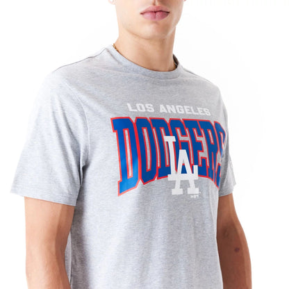 The Male model is wearing LA Dodgers MLB Arch Wordmark Graphic Grey T-Shirt 6