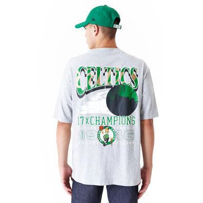 The Male model is wearing Boston Celtics NBA Championship Grey Oversized T-Shirt 2