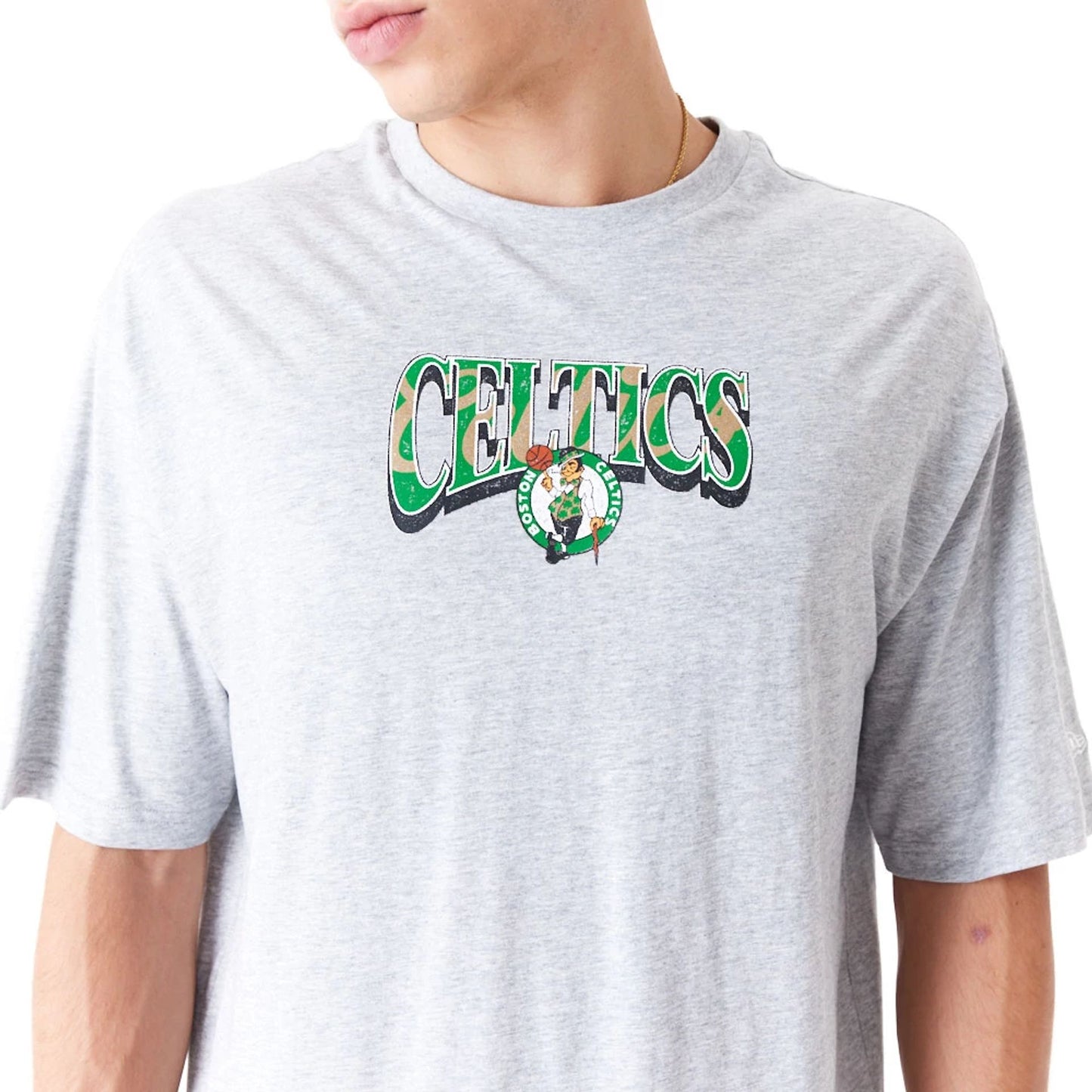 The Male model is wearing Boston Celtics NBA Championship Grey Oversized T-Shirt 3