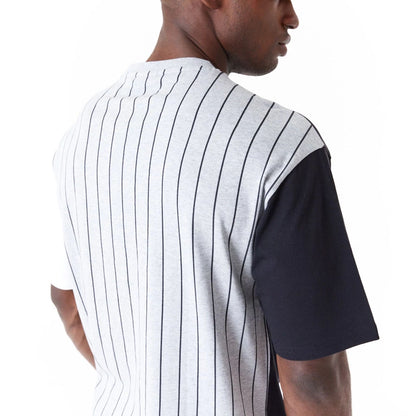 The Male model is wearing Brooklyn Nets NBA Half Pinstripe Grey Oversized T-Shirt 3