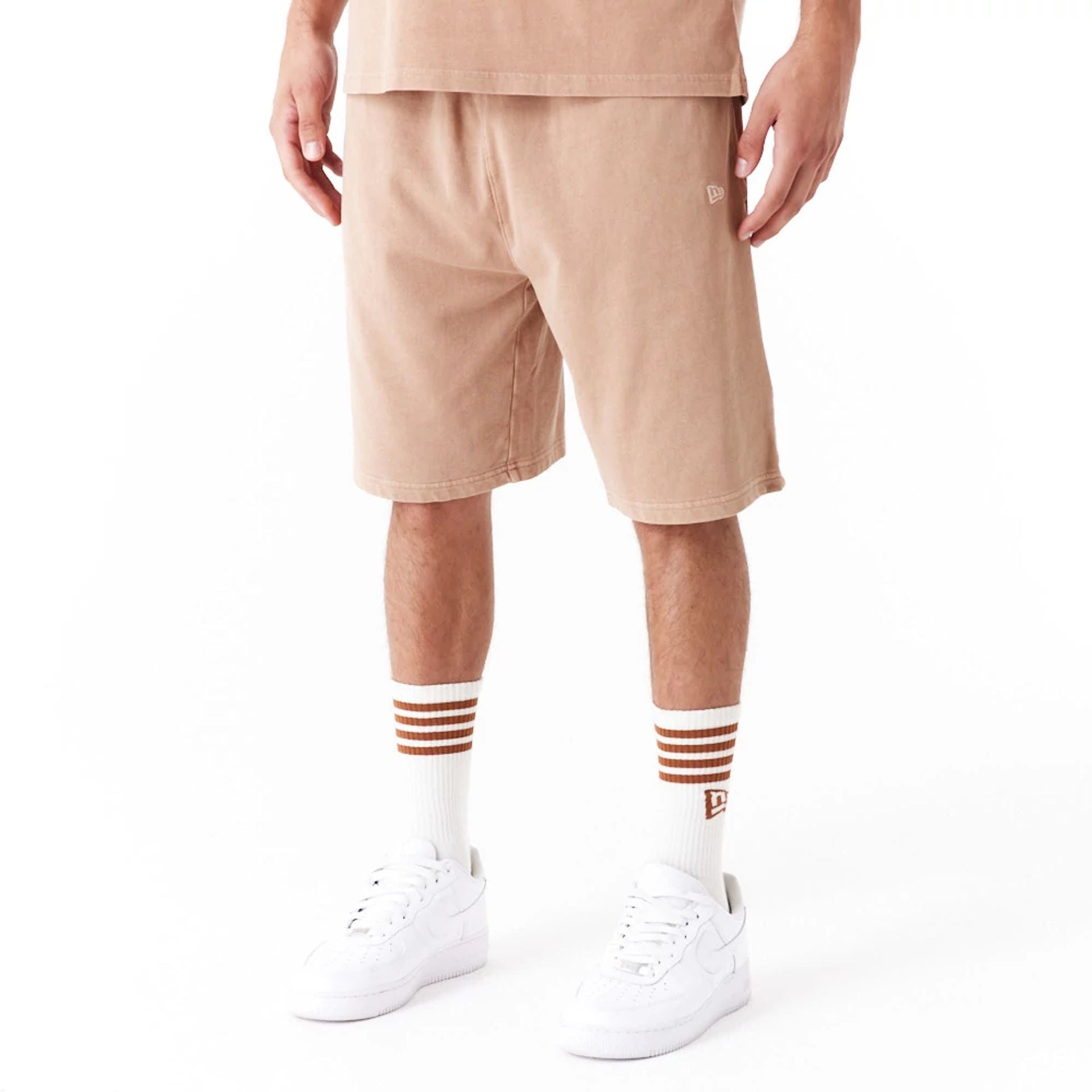 The Male model is wearing New Era Washed Orange Shorts 8