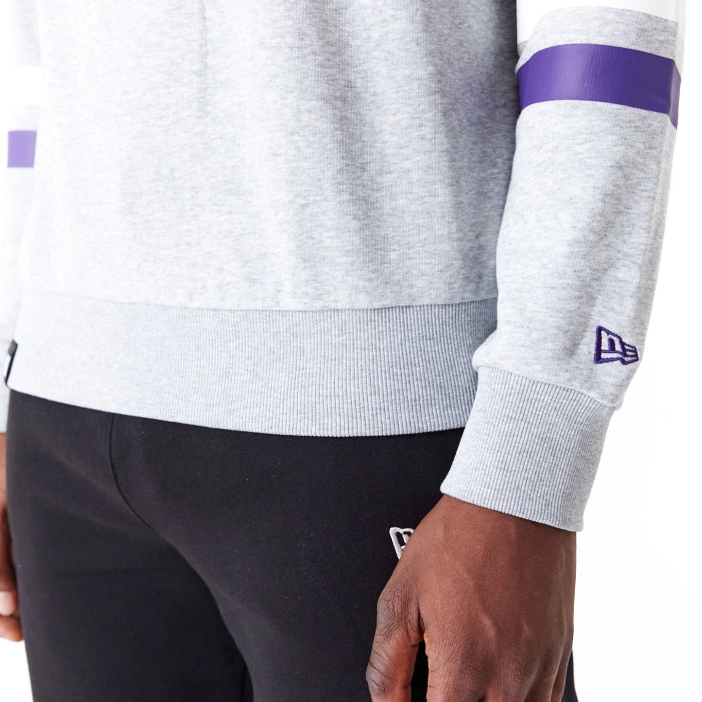 The Male model is wearing LA Lakers NBA Arch Grey Crew Neck Sweatshirt 3