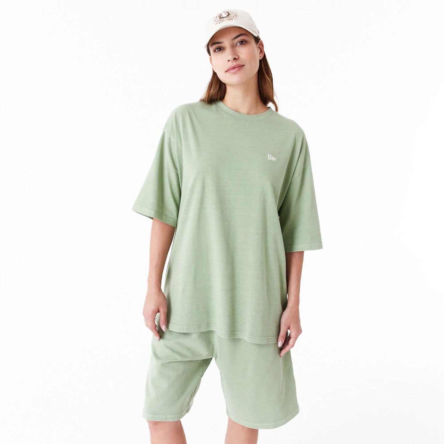 The Male model is wearing New Era Washed Green Oversized T-Shirt 8