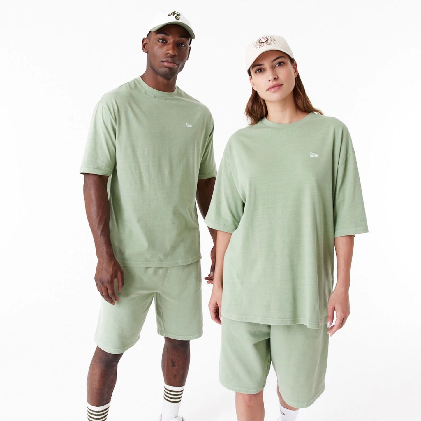 The Male model is wearing New Era Washed Green Oversized T-Shirt 9