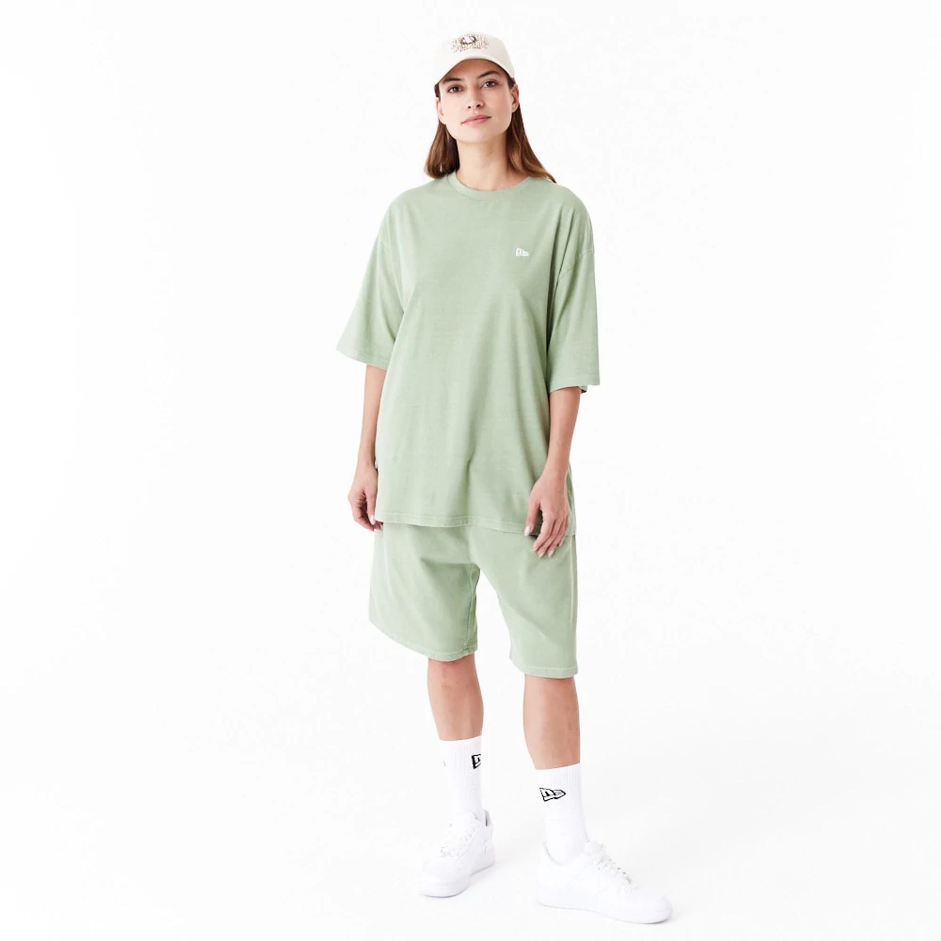 The Male model is wearing New Era Washed Green Oversized T-Shirt 11