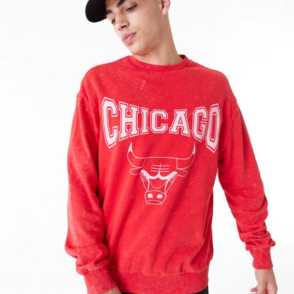 The Male model is wearing Chicago Bulls NBA Washed Red Crew Neck Sweatshirt 2