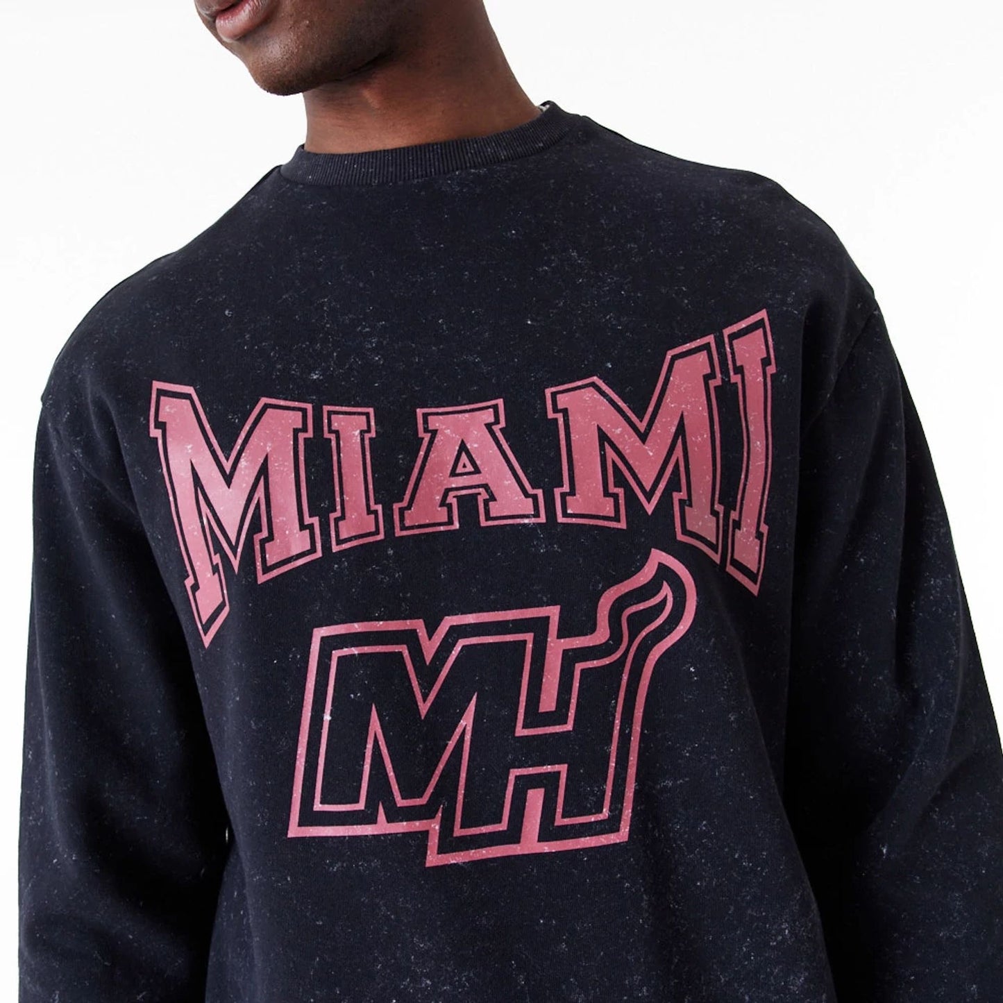 The Male model is wearing Miami Heat NBA Washed Black Crew Neck Sweatshirt 2