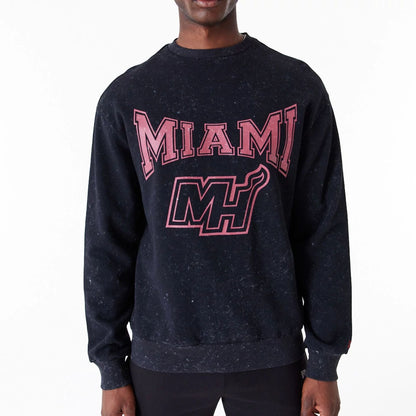 The Male model is wearing Miami Heat NBA Washed Black Crew Neck Sweatshirt 4