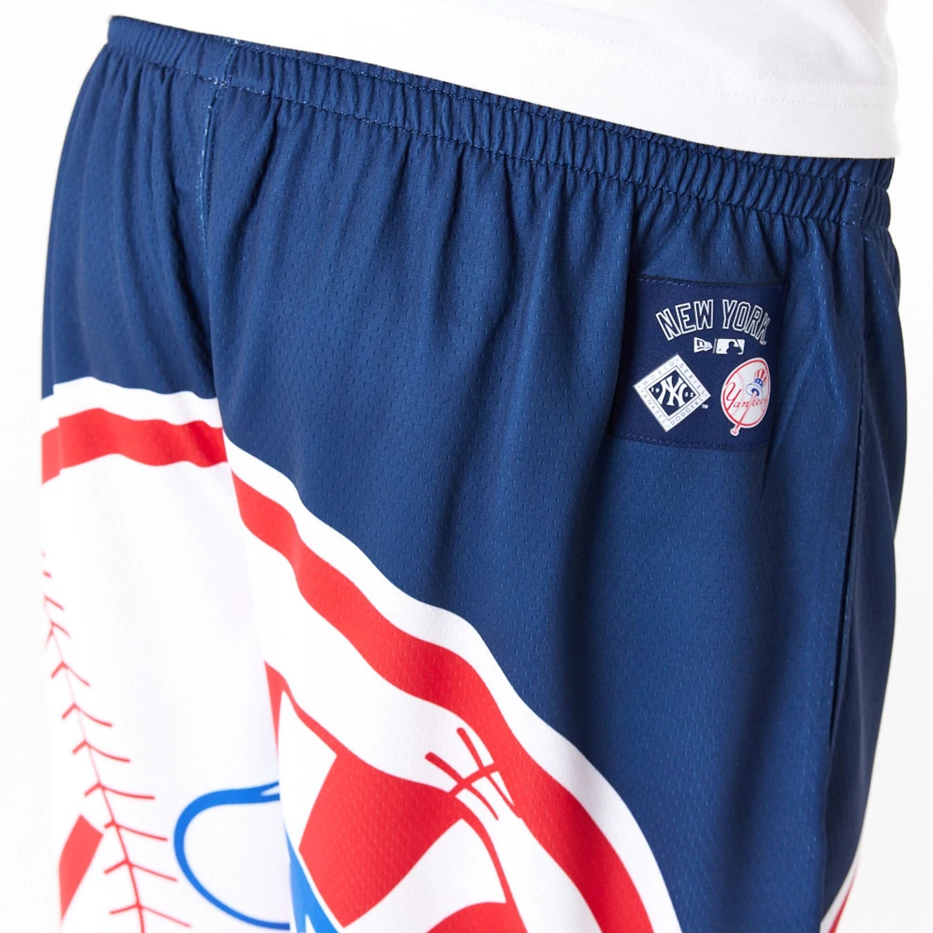 The Male model is wearing New York Yankees MLB Large Logo Dark Blue Shorts 5