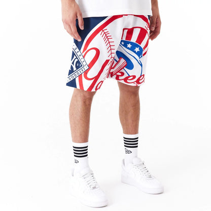 The Male model is wearing New York Yankees MLB Large Logo Dark Blue Shorts 8