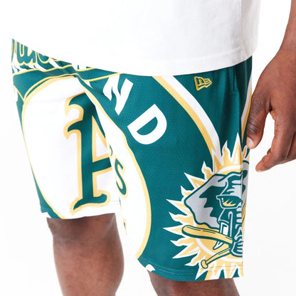 The Male model is wearing Oakland Athletics MLB Large Logo Dark Green Shorts 3