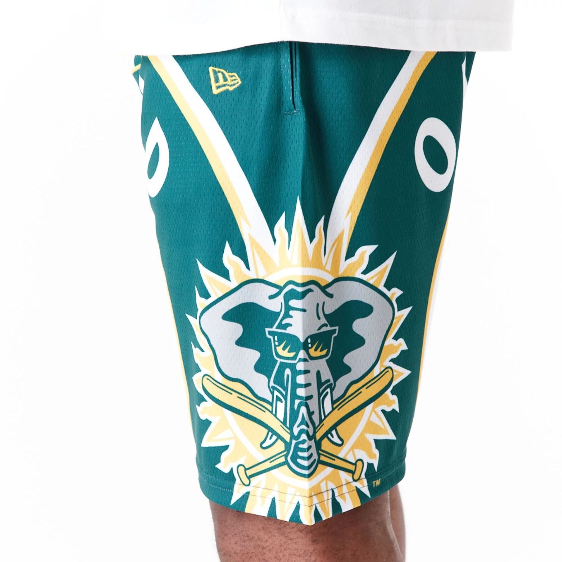 The Male model is wearing Oakland Athletics MLB Large Logo Dark Green Shorts 4