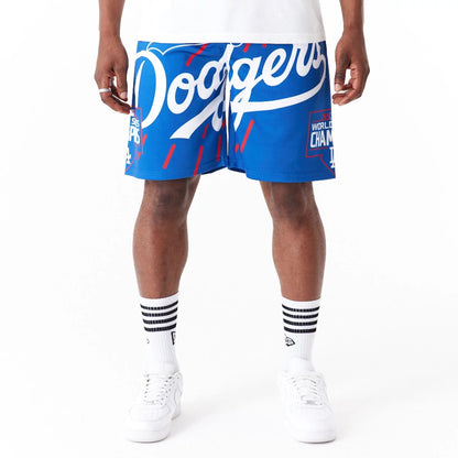 The Male model is wearing LA Dodgers MLB Large Logo Blue Shorts 1