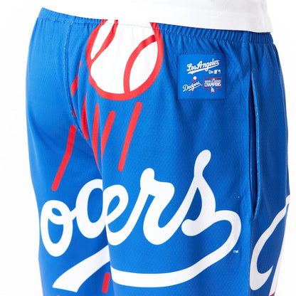 The Male model is wearing LA Dodgers MLB Large Logo Blue Shorts 4