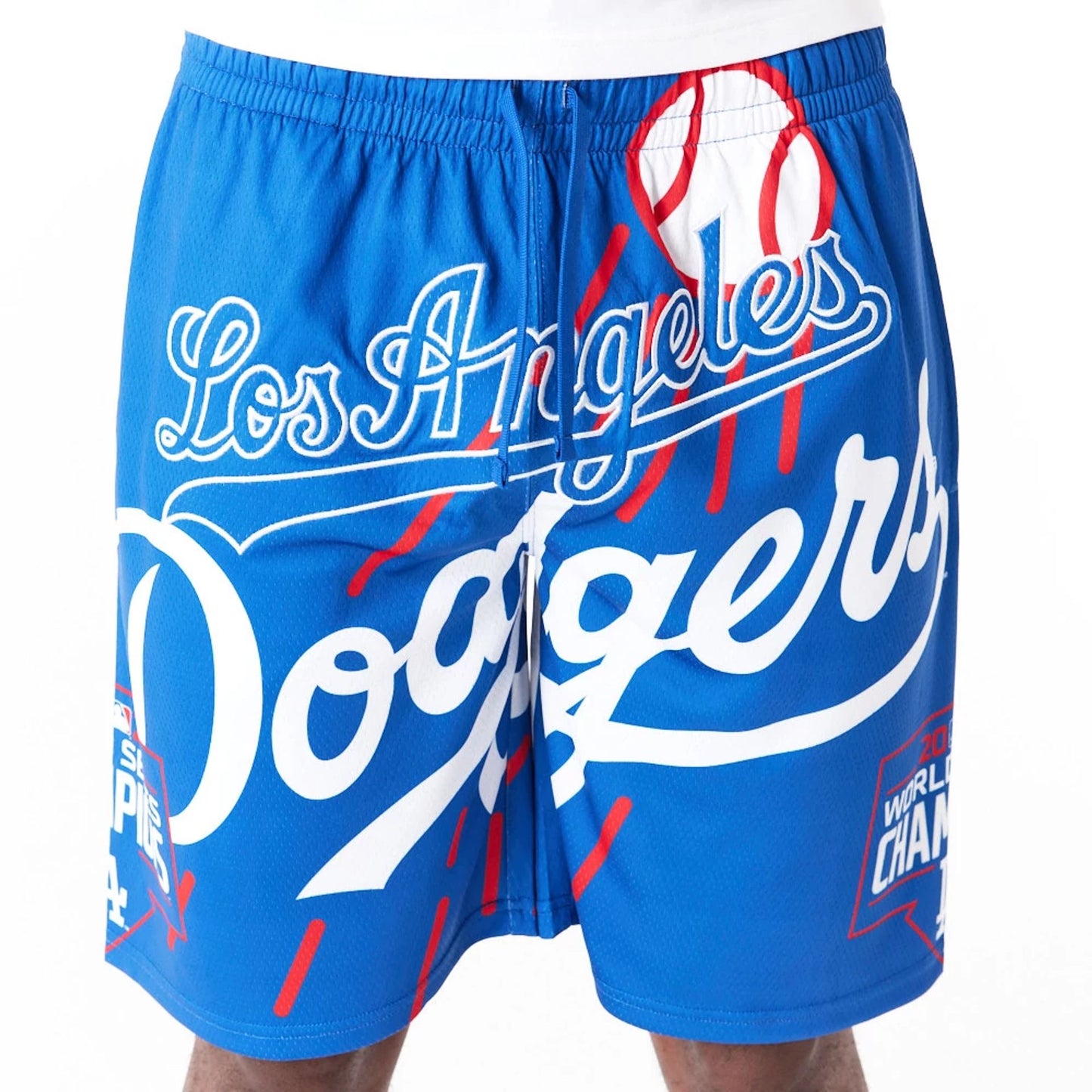 The Male model is wearing LA Dodgers MLB Large Logo Blue Shorts 5