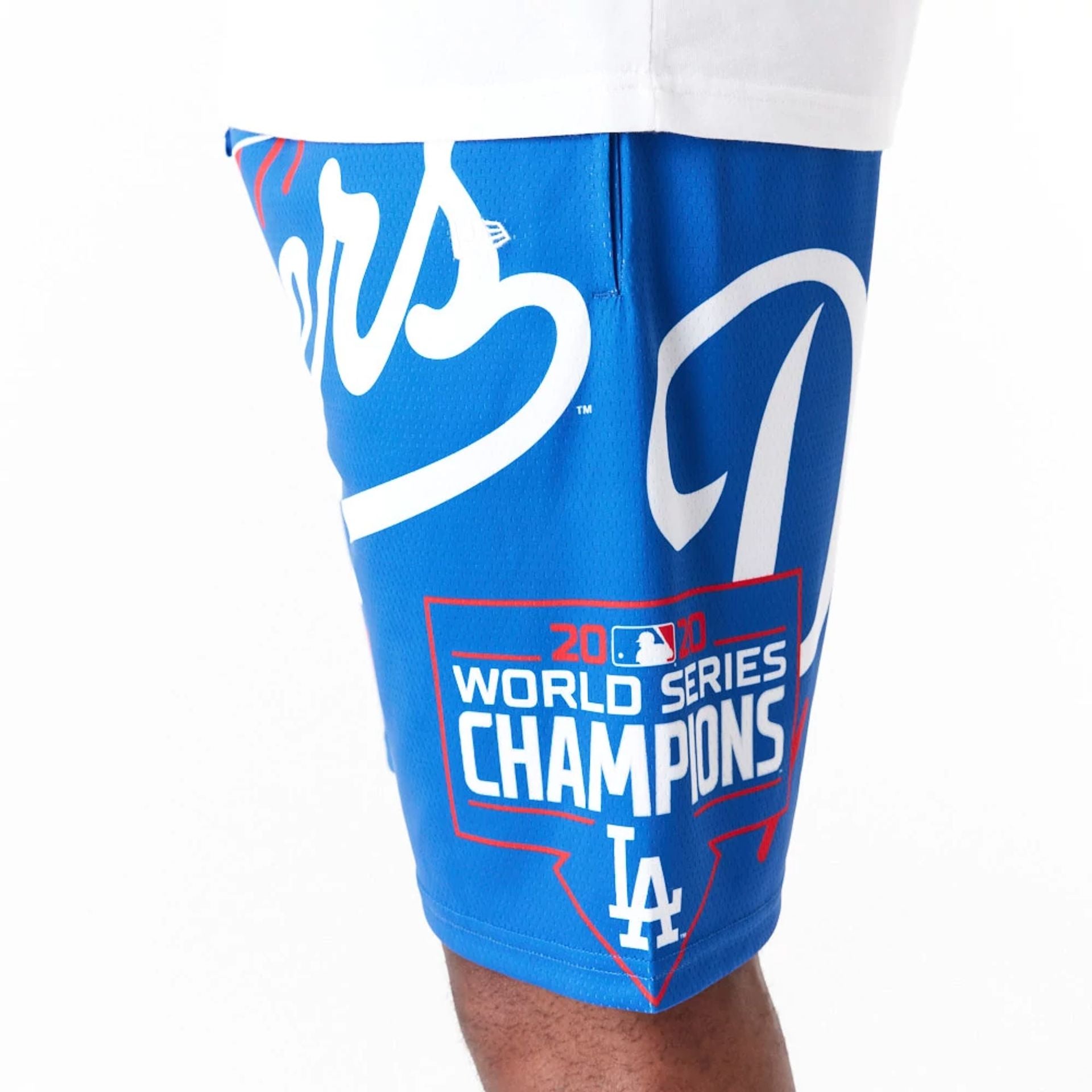 The Male model is wearing LA Dodgers MLB Large Logo Blue Shorts 8