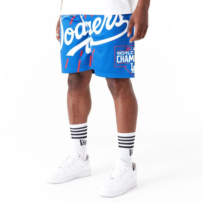 The Male model is wearing LA Dodgers MLB Large Logo Blue Shorts 10