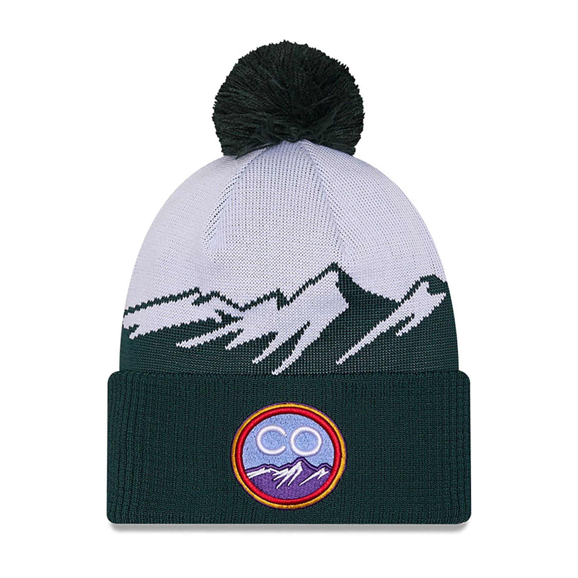 This is a Colorado Rockies City Connect Dark Green Bobble Knit Beanie Hat 1