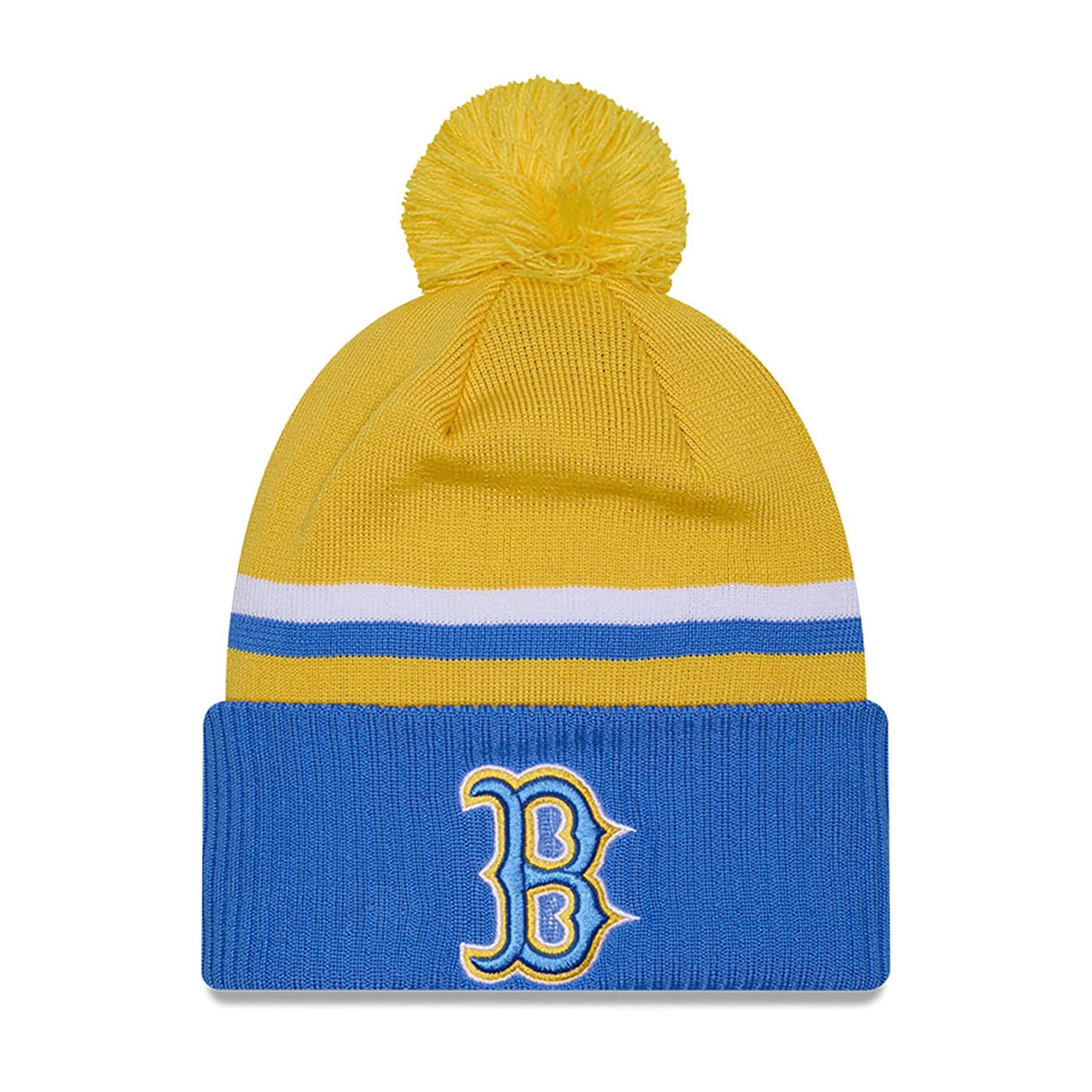 This is a Boston Red Sox City Connect Blue Bobble Knit Beanie Hat 1