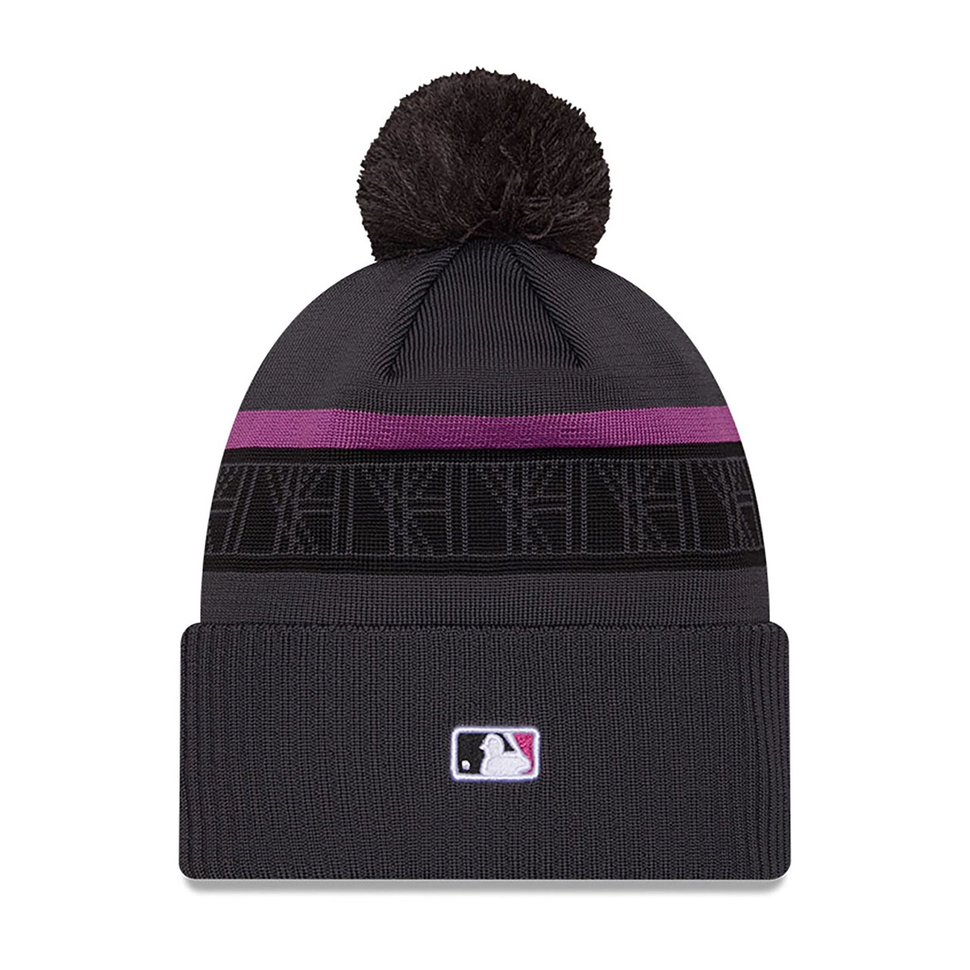 This is a New York Mets City Connect Grey Bobble Knit Beanie Hat 2