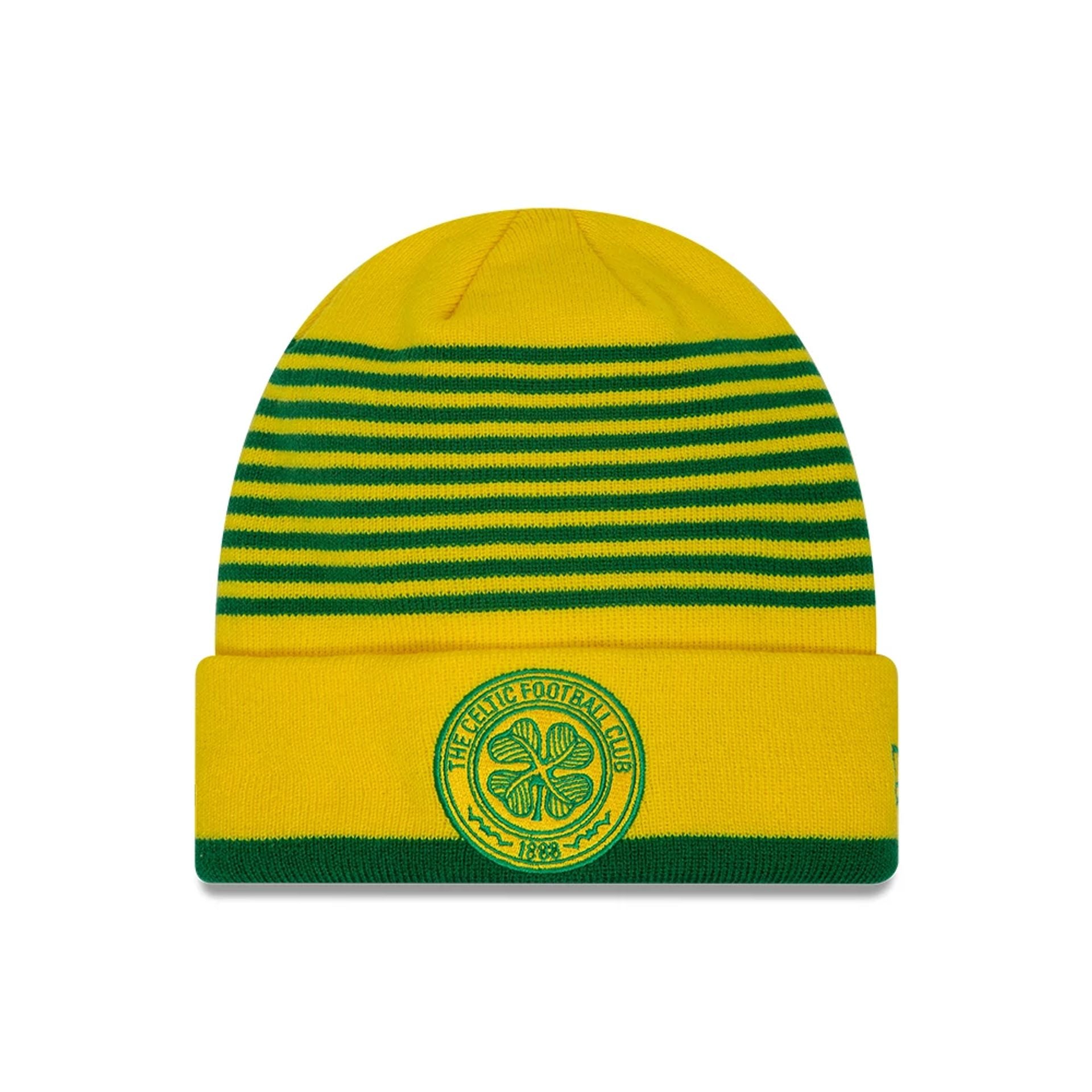 This is a Celtic FC Retro Pack Yellow Cuff Knit Beanie Hat 1