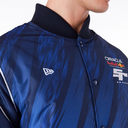 The Male model is wearing Red Bull Sim Racing Navy Bomber Jacket 3