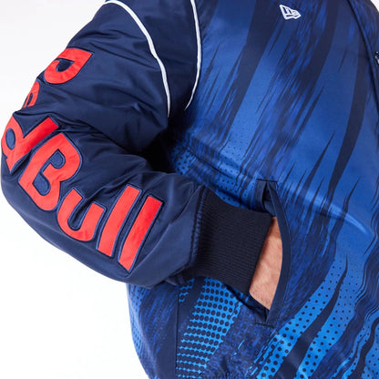 The Male model is wearing Red Bull Sim Racing Navy Bomber Jacket 7