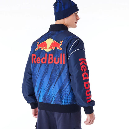 The Male model is wearing Red Bull Sim Racing Navy Bomber Jacket 8