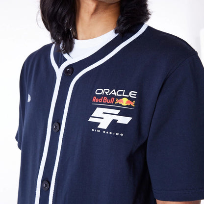 The Male model is wearing Red Bull Sim Racing Navy Baseball Jersey 6