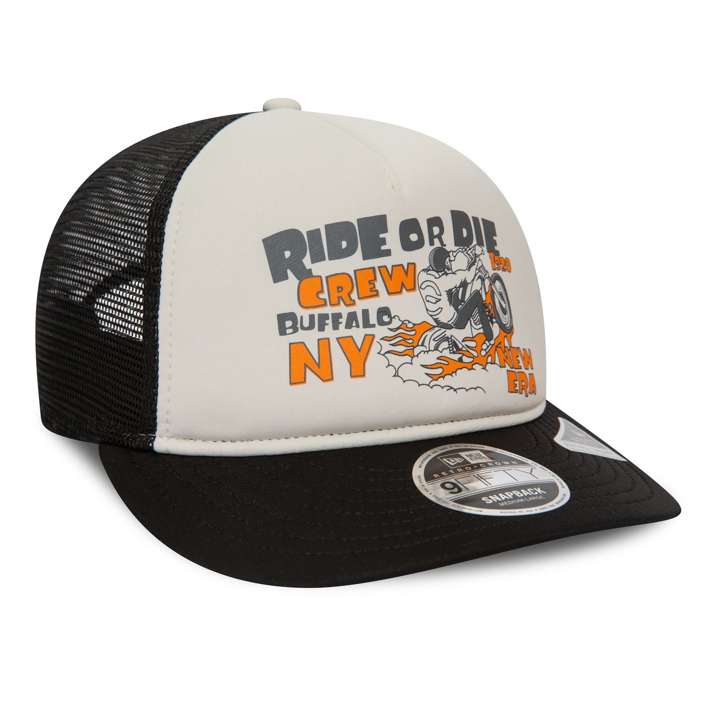 This is a New Era American Ride Or Die Black 9FIFTY Retro Crown A-Frame Cap 3