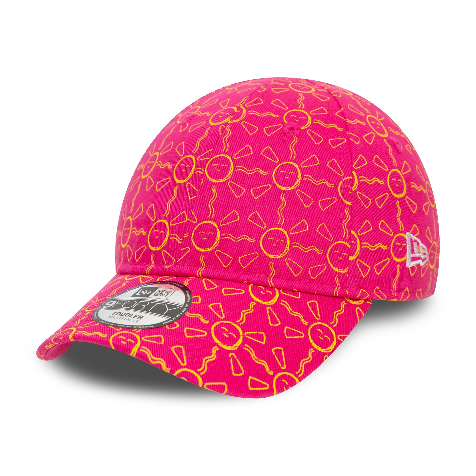 This is a New Era Toddler All Over Print Sun Pink 9FORTY Adjustable Cap 1