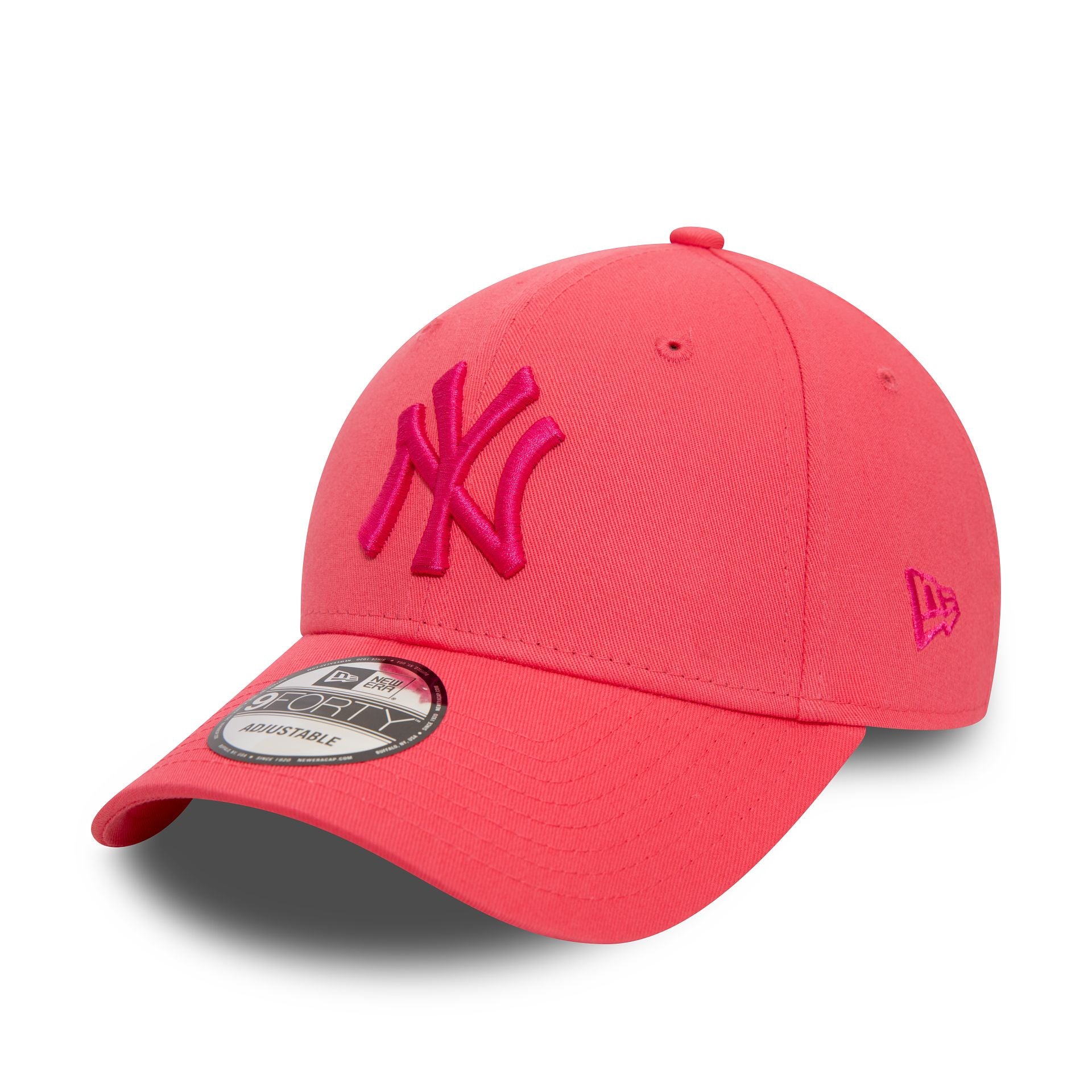 This is a New York Yankees League Essential Bright Pink 9FORTY Adjustable Cap 1