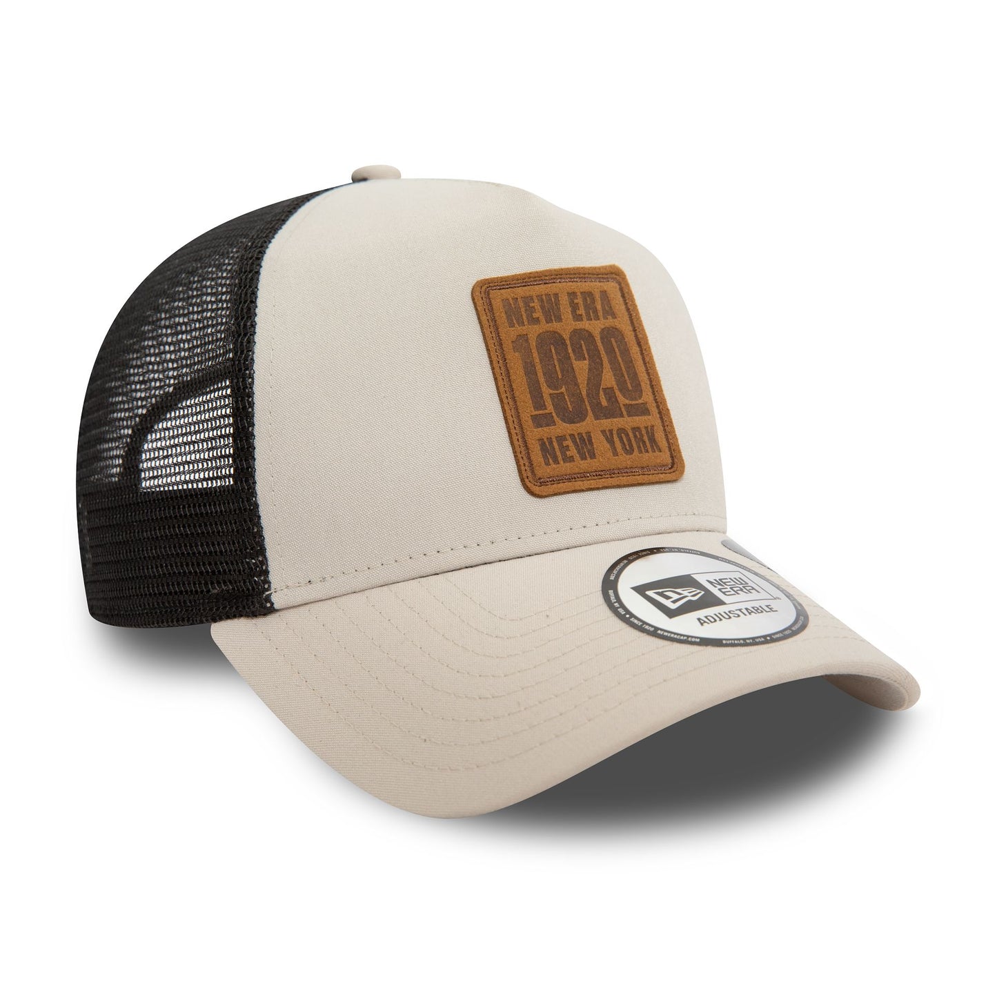 This is a New Era Repreve Stone A-Frame Trucker Cap 1