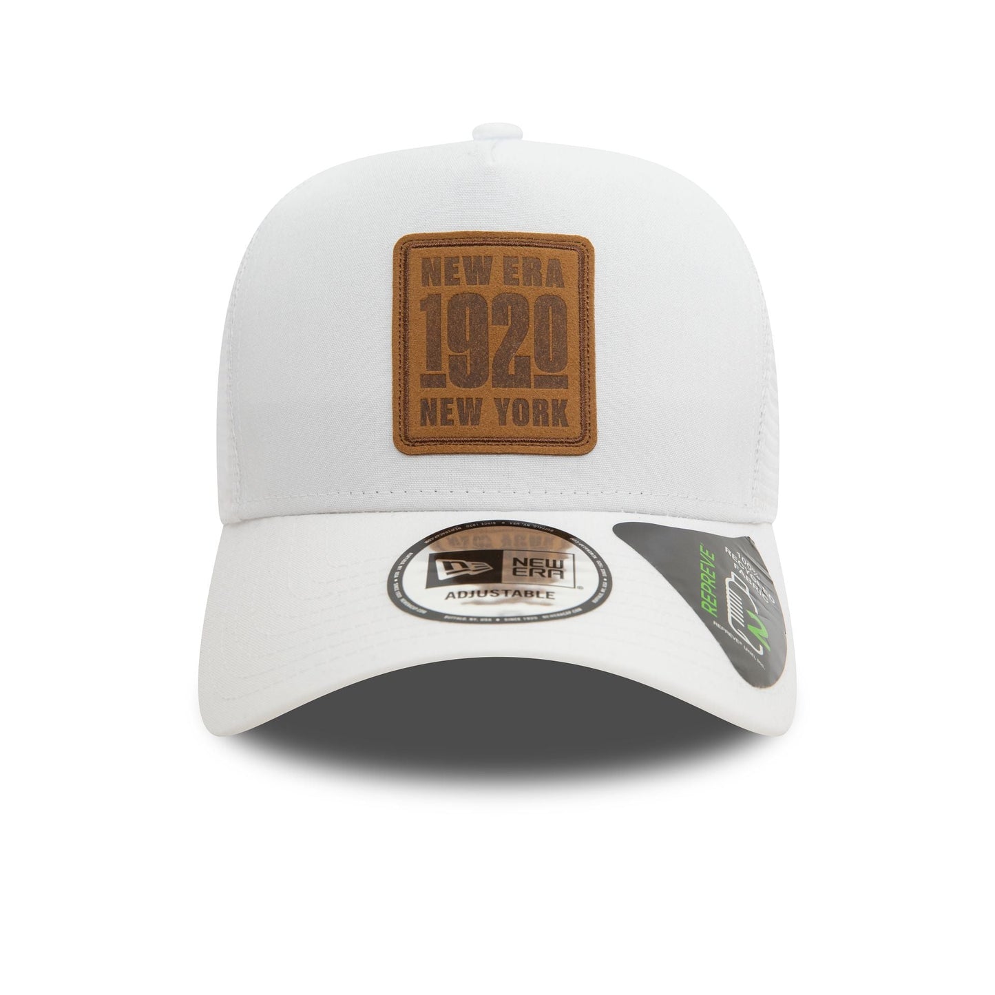 This is a New Era Repreve White A-Frame Trucker Cap 2