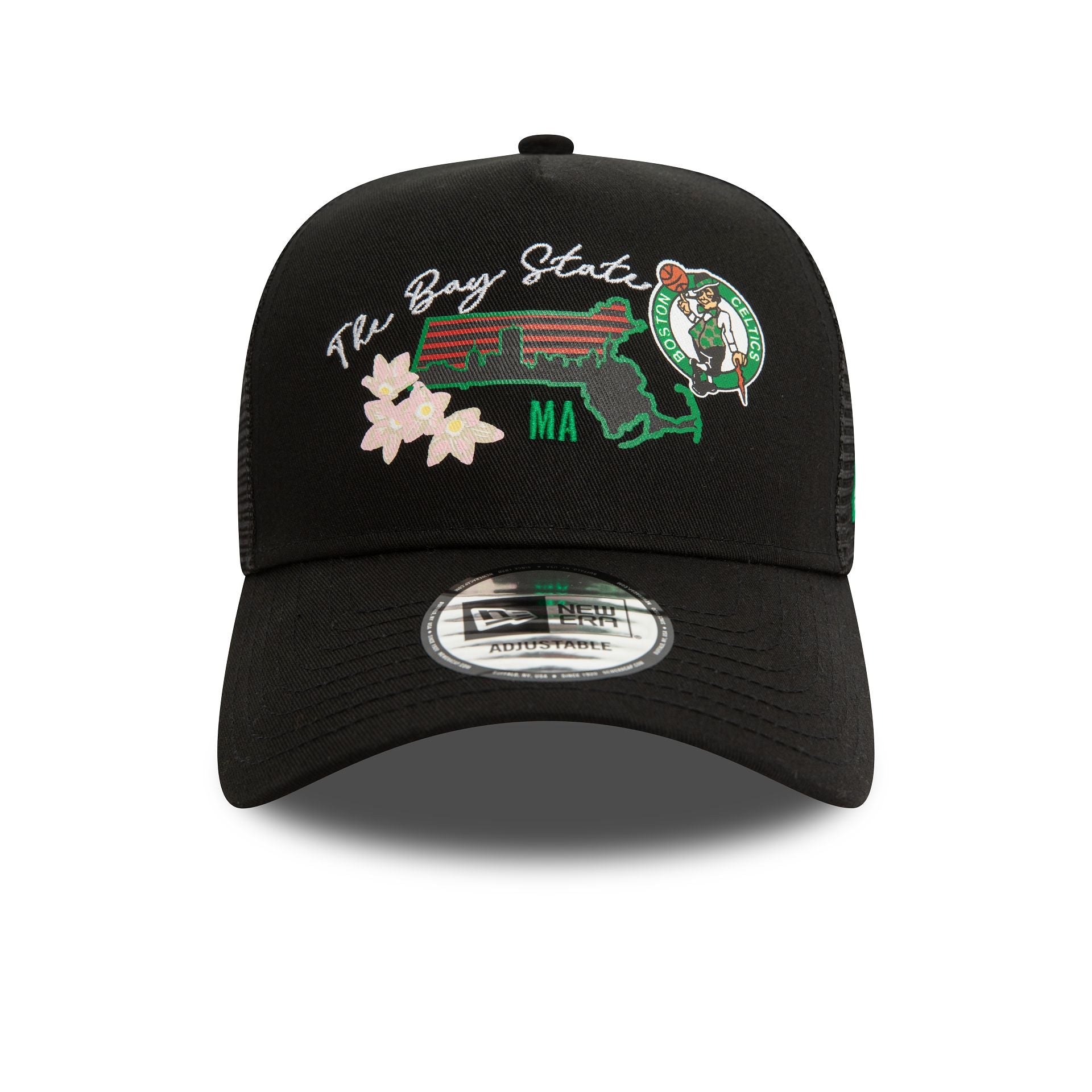 This is a Boston Celtics NBA Team Logo Black A-Frame Trucker Cap 3