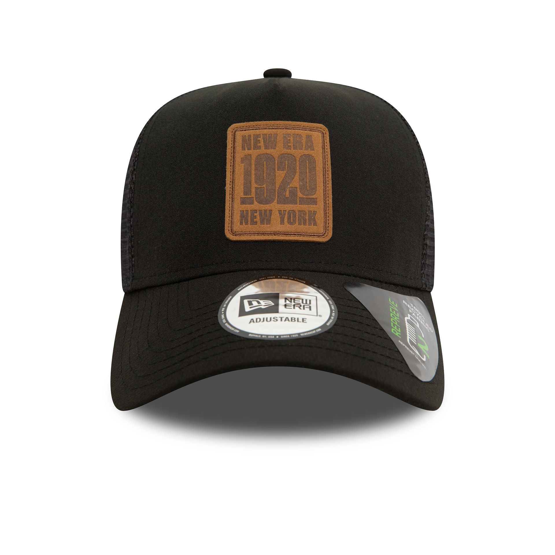 This is a New Era Repreve Black A-Frame Trucker Cap 2