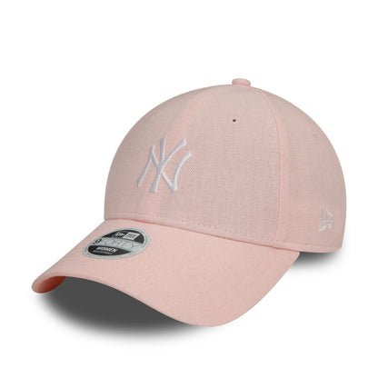 This is a New York Yankees Womens MLB Linen Pink 9FORTY Adjustable Cap 1