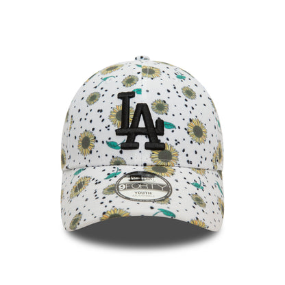 This is a LA Dodgers Youth Floral All Over Print White 9FORTY Adjustable Cap 2