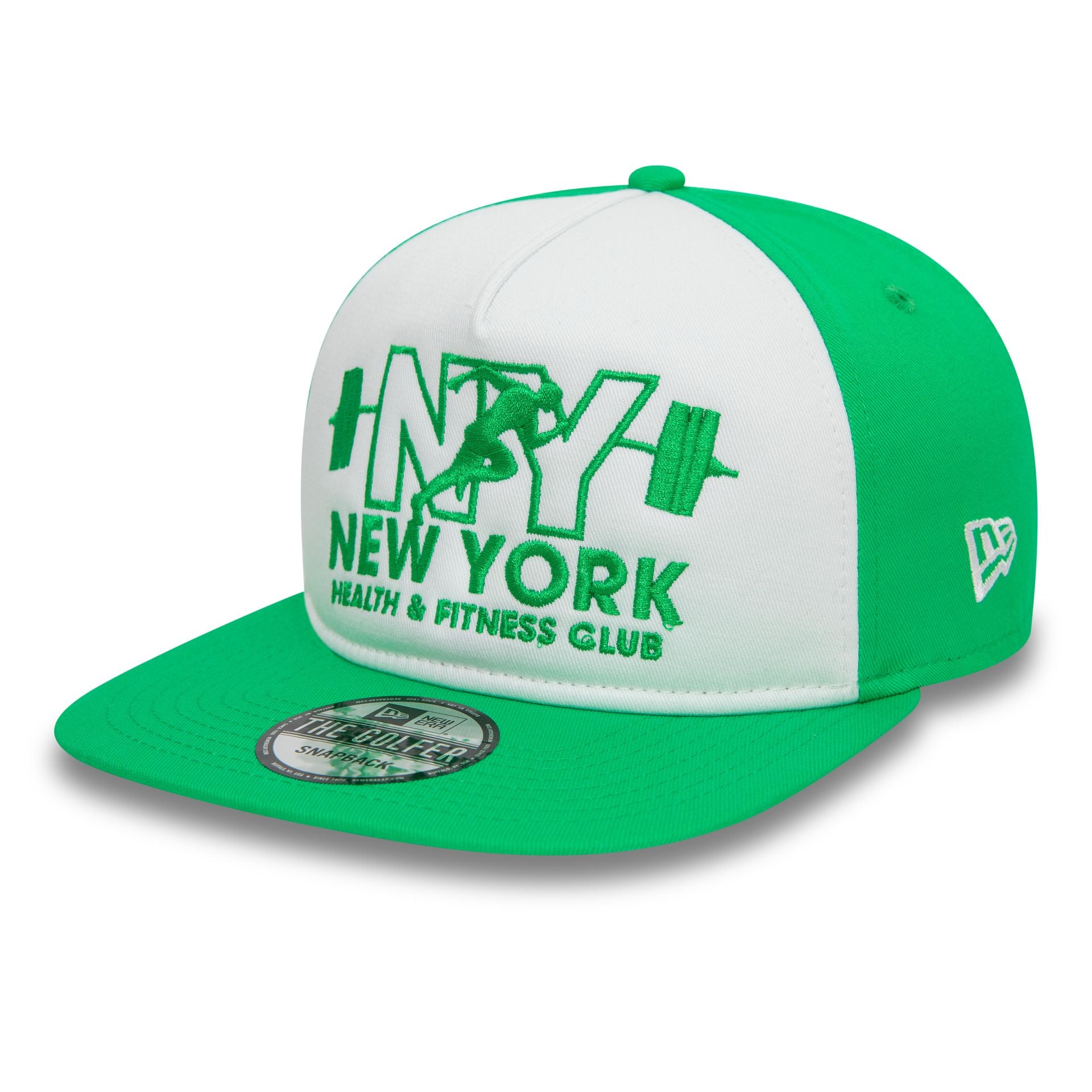 This is a New Era Health And Fitness Club Graphic Green Golfer Cap 1