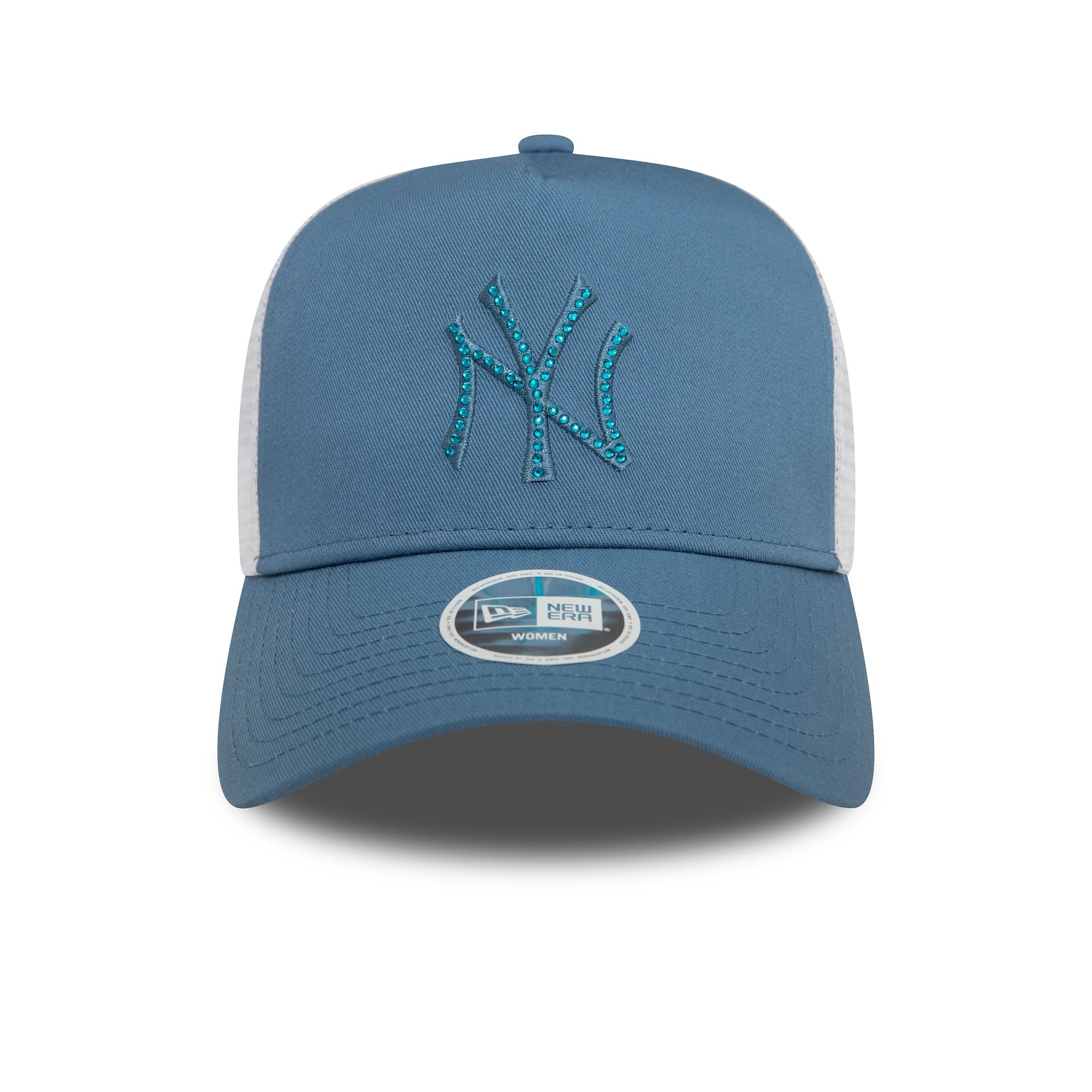 This is a New York Yankees Womens MLB Rhinestone Blue A-Frame Trucker Cap 2