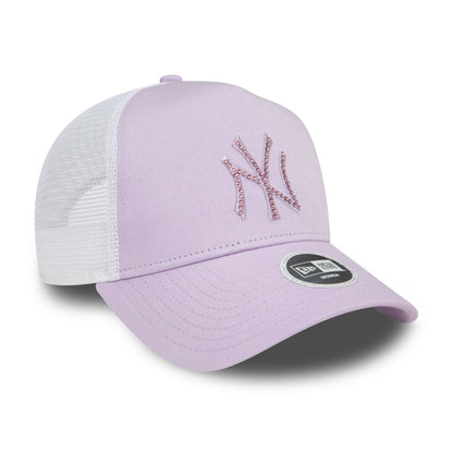 This is a New York Yankees Womens MLB Rhinestone Lilac A-Frame Trucker Cap 3