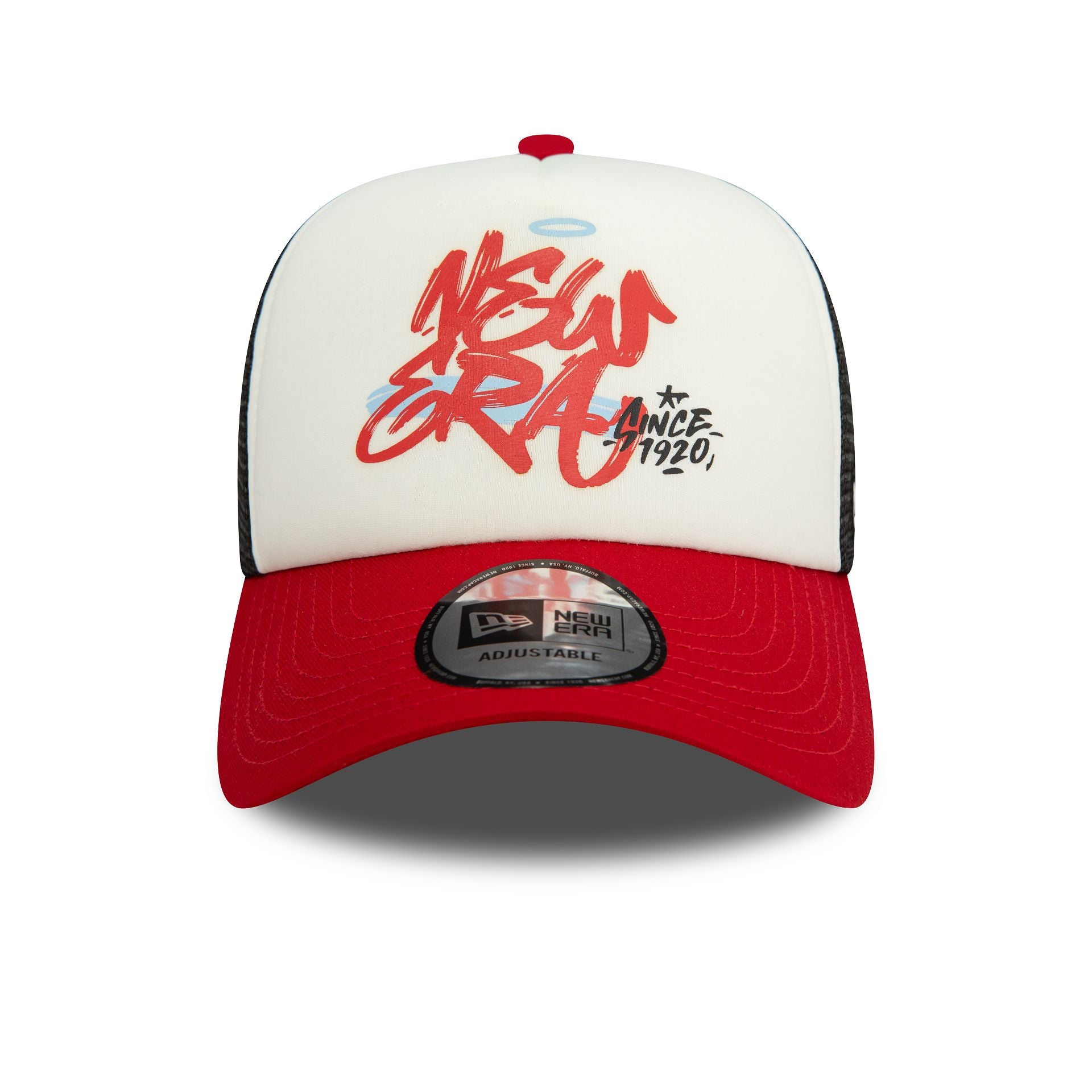 This is a New Era Youth Graffiti Red A-Frame Trucker Cap 2