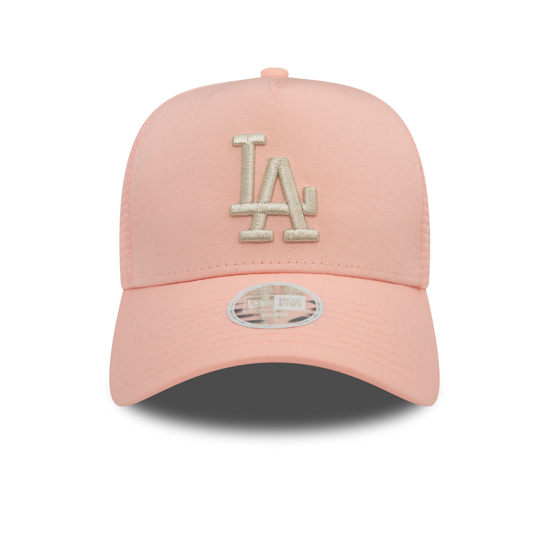 This is a LA Dodgers Womens Metallic Pastel Pink A-Frame Trucker Cap 2